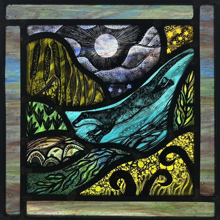 Swimming Otter Stained Glass Panel